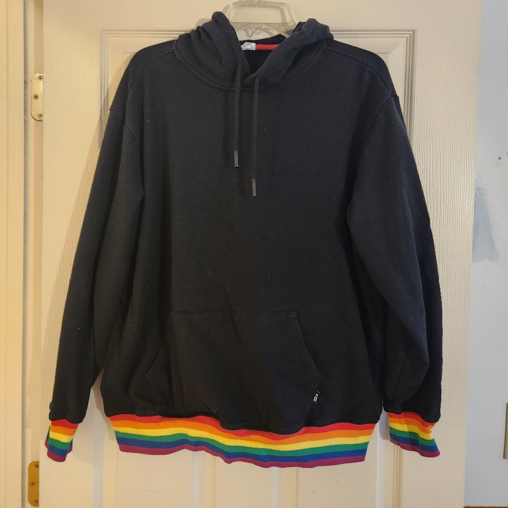 TomboyX Black Hoodie with Rainbow Trim